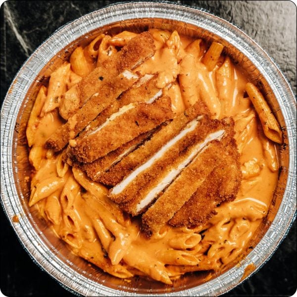 crispy-chicken-cutlet-penne-vodka-sauce